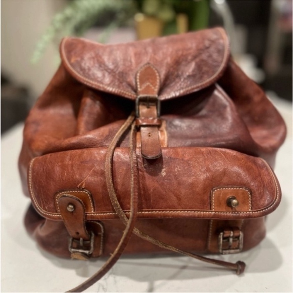 Vintage Banana Republic Rory Large Brown Distressed Leather Backpack Knapsack
